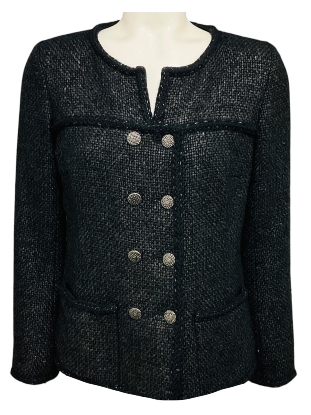 Chanel Black Boucle Tweed Jacket with CC Logo Buttons
